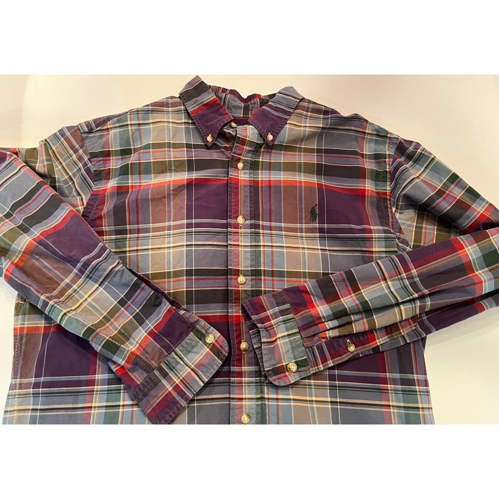 Ralph Lauren Men's Classic Fit Long‎ Sleeve Plaid Shirt Purple Blue Size Large